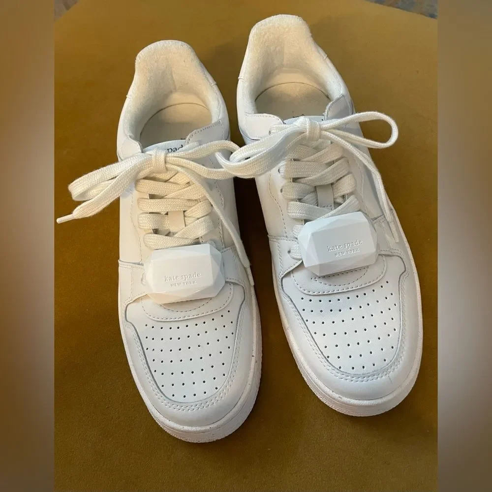 kate spade Bolt Gem Leather Sneakers White Size 8